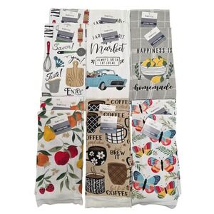 True Living Kitchen Towel Set 12 Pack Farmhouse Coffee Butterfly Fruit 14x24 NEW